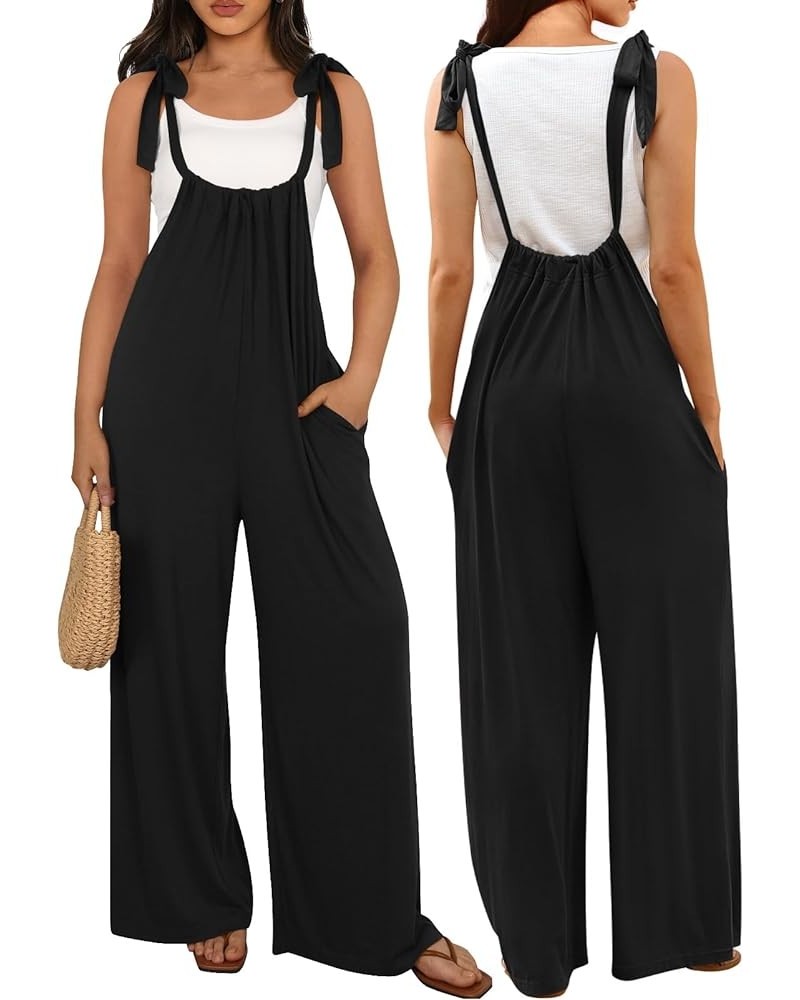 Women's Casual Loose Sleeveless Jumpsuit Overalls Adjustable Strap Wide Leg Romper with Pockets Black $17.67 Overalls