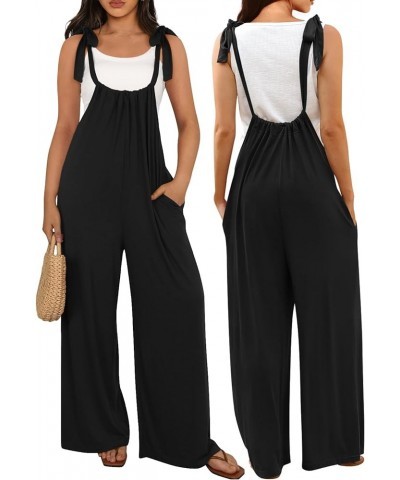 Women's Casual Loose Sleeveless Jumpsuit Overalls Adjustable Strap Wide Leg Romper with Pockets Black $17.67 Overalls