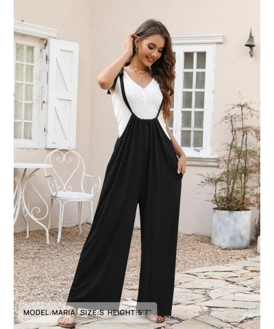 Women's Casual Loose Sleeveless Jumpsuit Overalls Adjustable Strap Wide Leg Romper with Pockets Black $17.67 Overalls