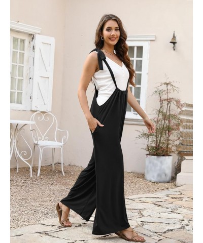 Women's Casual Loose Sleeveless Jumpsuit Overalls Adjustable Strap Wide Leg Romper with Pockets Black $17.67 Overalls