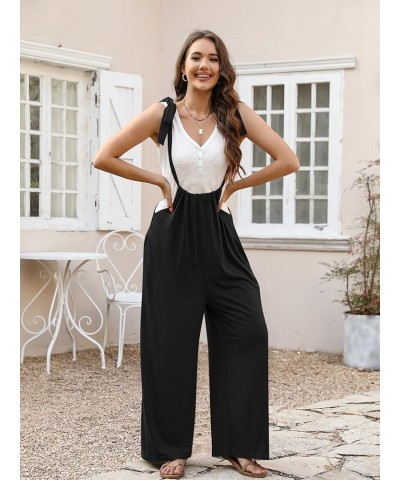 Women's Casual Loose Sleeveless Jumpsuit Overalls Adjustable Strap Wide Leg Romper with Pockets Black $17.67 Overalls