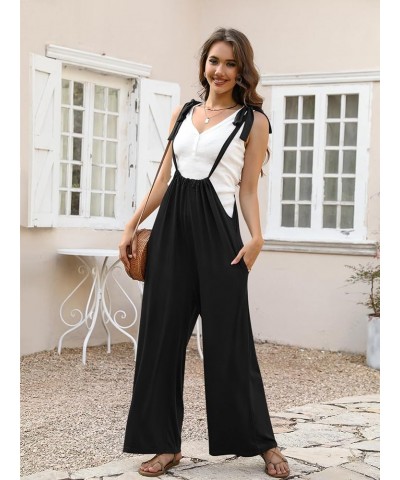 Women's Casual Loose Sleeveless Jumpsuit Overalls Adjustable Strap Wide Leg Romper with Pockets Black $17.67 Overalls