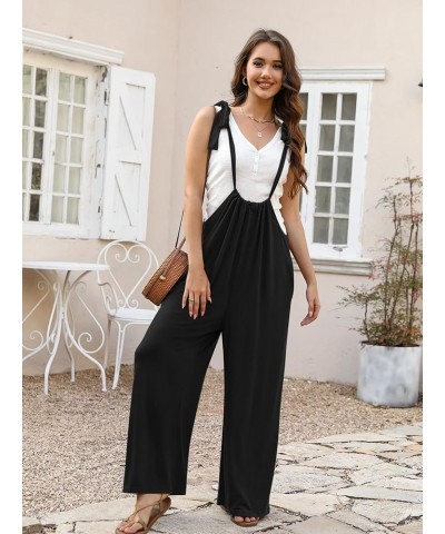 Women's Casual Loose Sleeveless Jumpsuit Overalls Adjustable Strap Wide Leg Romper with Pockets Black $17.67 Overalls