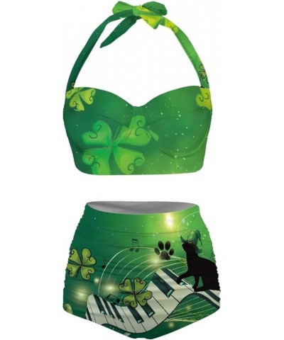 Women Two Piece Swimsuit Set Novelty V-Neck Sexy Backless Top Mid Rise Bottom Bathing Suit Bikini Set S-2XL St. Patrick's Day...