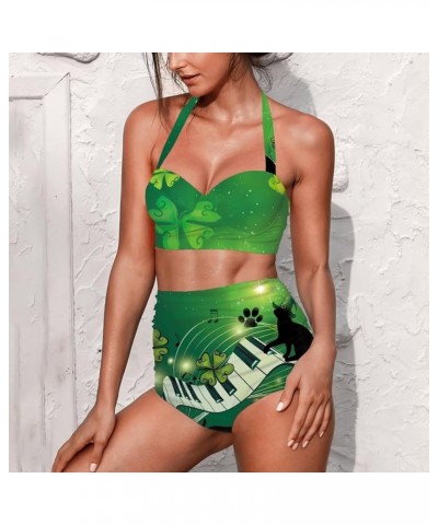 Women Two Piece Swimsuit Set Novelty V-Neck Sexy Backless Top Mid Rise Bottom Bathing Suit Bikini Set S-2XL St. Patrick's Day...