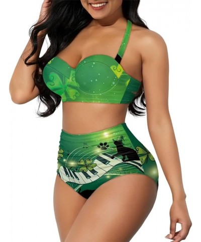 Women Two Piece Swimsuit Set Novelty V-Neck Sexy Backless Top Mid Rise Bottom Bathing Suit Bikini Set S-2XL St. Patrick's Day...