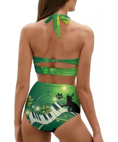 Women Two Piece Swimsuit Set Novelty V-Neck Sexy Backless Top Mid Rise Bottom Bathing Suit Bikini Set S-2XL St. Patrick's Day...