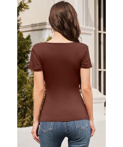 Women's Sexy Tops Deep V Neck Wrap T-Shirts Short Sleeve Criss Cross Ruched Blouses Shirts Tops Coffee $10.07 T-Shirts