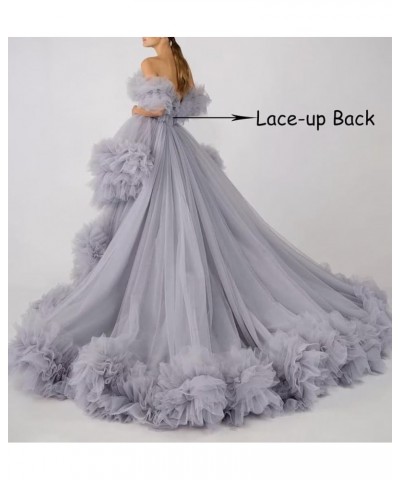 Women's High Low Tulle Prom Dresses Off Shoulder Ruffles Formal Evening Party Gowns Blue $74.00 Dresses