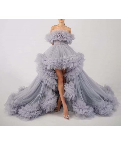 Women's High Low Tulle Prom Dresses Off Shoulder Ruffles Formal Evening Party Gowns Blue $74.00 Dresses