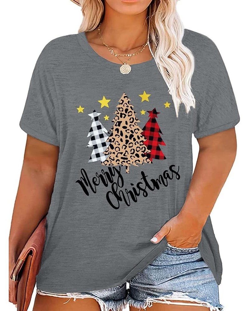 Plus-Size Christmas Shirts Women Merry Christmas Leopard Plaid Tree Print Shirt Holiday Tops Xmas Tee Light Grey2 $19.66 T-Sh...