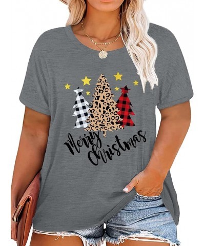 Plus-Size Christmas Shirts Women Merry Christmas Leopard Plaid Tree Print Shirt Holiday Tops Xmas Tee Light Grey2 $19.66 T-Sh...