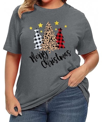 Plus-Size Christmas Shirts Women Merry Christmas Leopard Plaid Tree Print Shirt Holiday Tops Xmas Tee Light Grey2 $19.66 T-Sh...