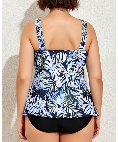 Plus Size Tankini Swimsuits for Women Tummy Control Two Piece Bathing Suit Flowy Tank Top with Bottom 2_navy Leaf $18.90 Swim...