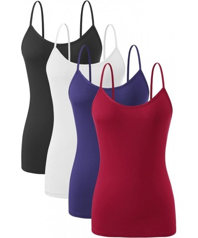 Adjustable Camisole for Women Spaghetti Strap Tank Top Camisoles 4 Pack- Black White Navy Wine Red $12.20 Tops