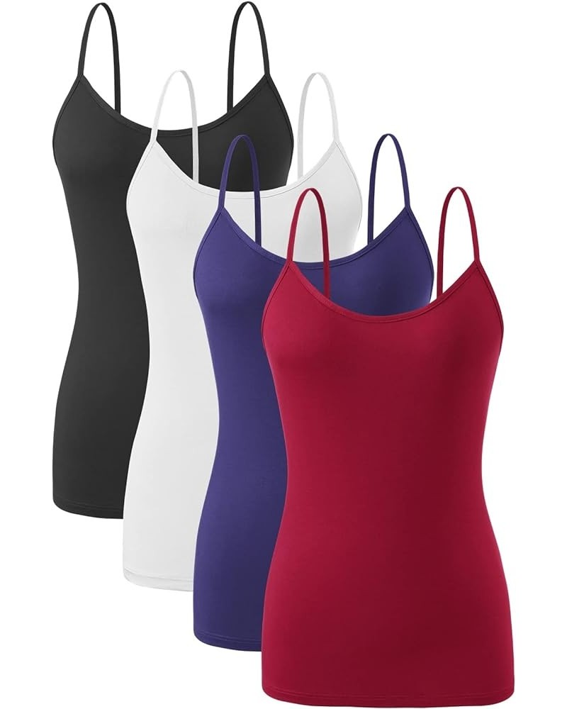 Adjustable Camisole for Women Spaghetti Strap Tank Top Camisoles 4 Pack- Black White Navy Wine Red $12.20 Tops