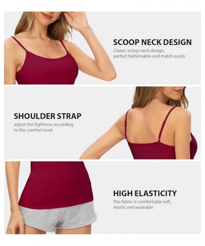 Adjustable Camisole for Women Spaghetti Strap Tank Top Camisoles 4 Pack- Black White Navy Wine Red $12.20 Tops