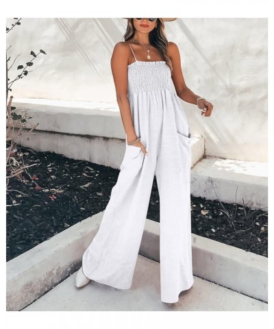 Jumpsuits for Women Dressy Sexy Holiday Wide Leg Jumpsuit Summer Straps Sleeveless Wide Leg Romper Elasticated Overalls 01-wh...