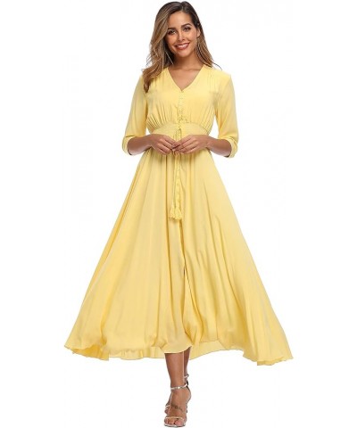 Women's Floral Maxi Dresses with Sleeves Flowy Boho Beach Dress Style B-light Yellow $24.00 Dresses