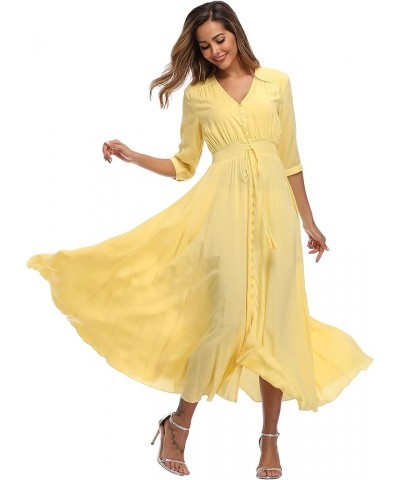 Women's Floral Maxi Dresses with Sleeves Flowy Boho Beach Dress Style B-light Yellow $24.00 Dresses