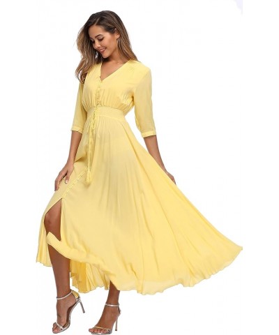 Women's Floral Maxi Dresses with Sleeves Flowy Boho Beach Dress Style B-light Yellow $24.00 Dresses