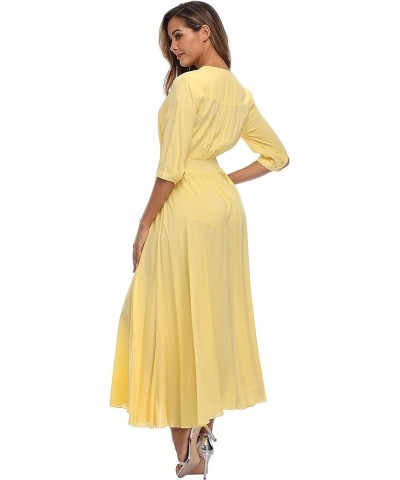 Women's Floral Maxi Dresses with Sleeves Flowy Boho Beach Dress Style B-light Yellow $24.00 Dresses