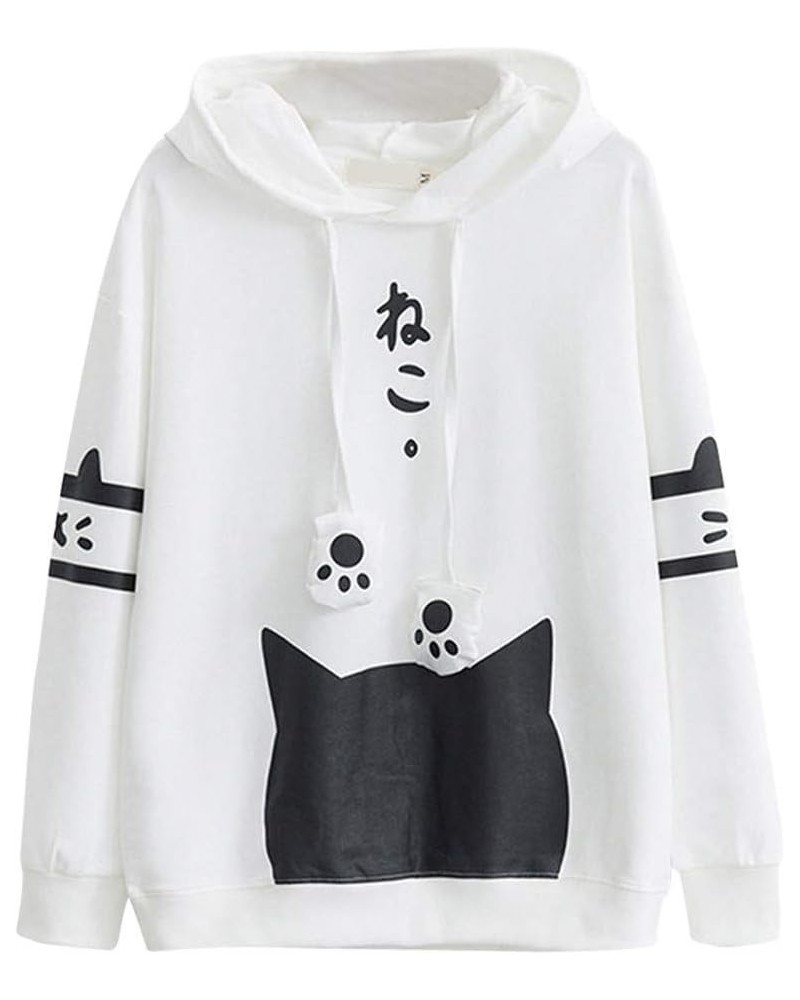 Cute Hoodies for Girls 10-12 Years Old Cute Sweatshirt Sleeve Fashion Tops Hooded Cotton Women Cat Fashion X05-white $11.21 Tops