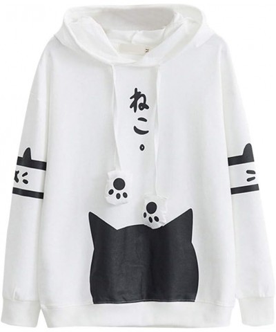 Cute Hoodies for Girls 10-12 Years Old Cute Sweatshirt Sleeve Fashion Tops Hooded Cotton Women Cat Fashion X05-white $11.21 Tops