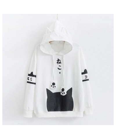 Cute Hoodies for Girls 10-12 Years Old Cute Sweatshirt Sleeve Fashion Tops Hooded Cotton Women Cat Fashion X05-white $11.21 Tops