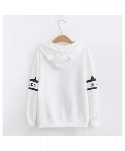 Cute Hoodies for Girls 10-12 Years Old Cute Sweatshirt Sleeve Fashion Tops Hooded Cotton Women Cat Fashion X05-white $11.21 Tops