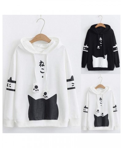 Cute Hoodies for Girls 10-12 Years Old Cute Sweatshirt Sleeve Fashion Tops Hooded Cotton Women Cat Fashion X05-white $11.21 Tops