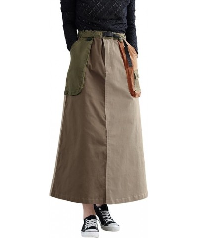 Harajuku Half Skirt Korean Version Japanese Contrast Color Half Skirt Women's Retro Loose Relaxed Half Skirt Curry Apricot $2...