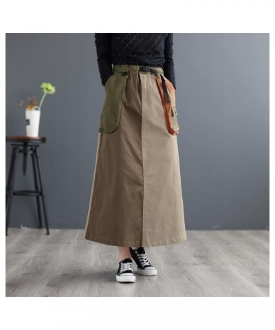 Harajuku Half Skirt Korean Version Japanese Contrast Color Half Skirt Women's Retro Loose Relaxed Half Skirt Curry Apricot $2...