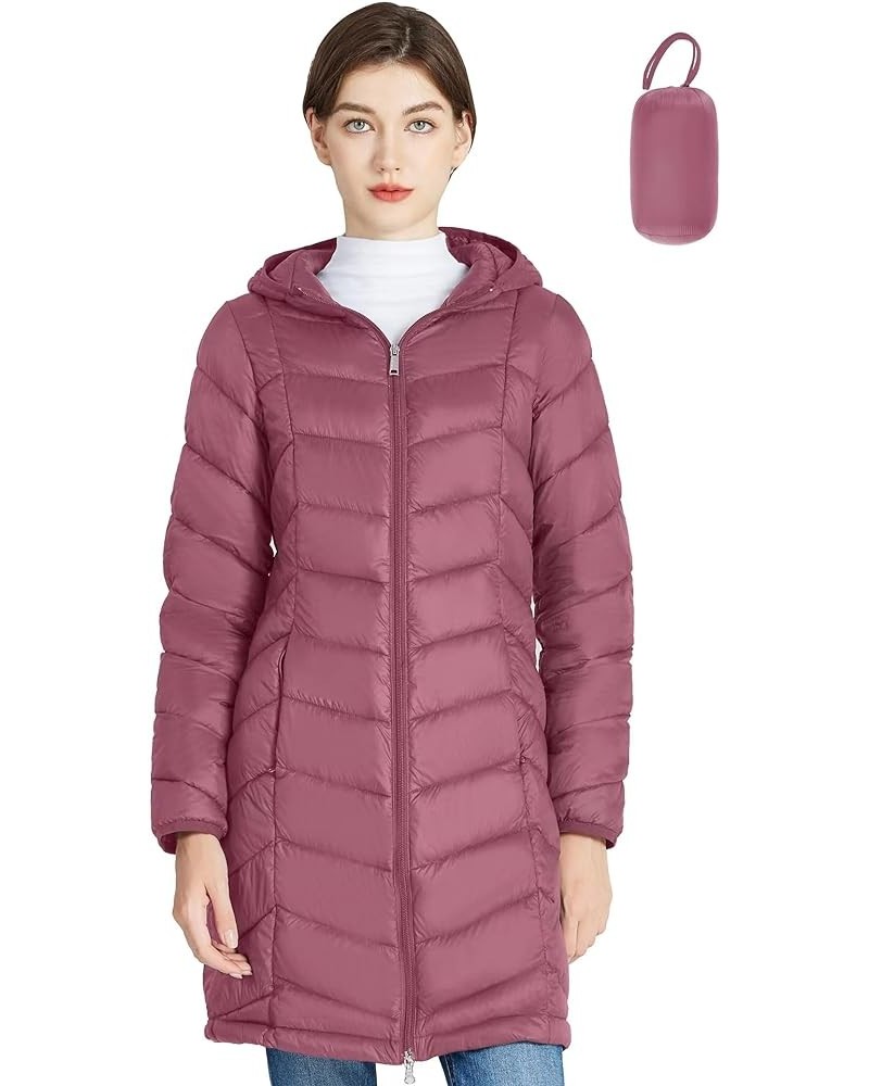 Women’s Lightweight Puffer Coat Long Hooded Puffer Jakcet Packable Warm Winter Coat Red $21.60 Jackets