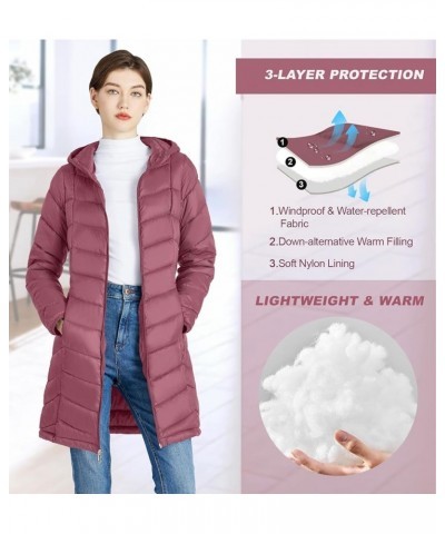 Women’s Lightweight Puffer Coat Long Hooded Puffer Jakcet Packable Warm Winter Coat Red $21.60 Jackets