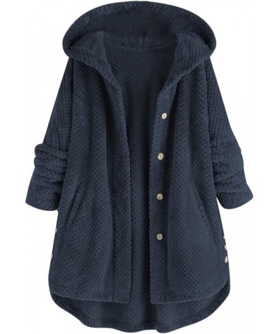 Women 2023 Fleece Sherpa Hooded Jackets Winter Warm Button Down Cardigan Oversized Faux Fur Teddy Coat with Pockets 9999-new9...