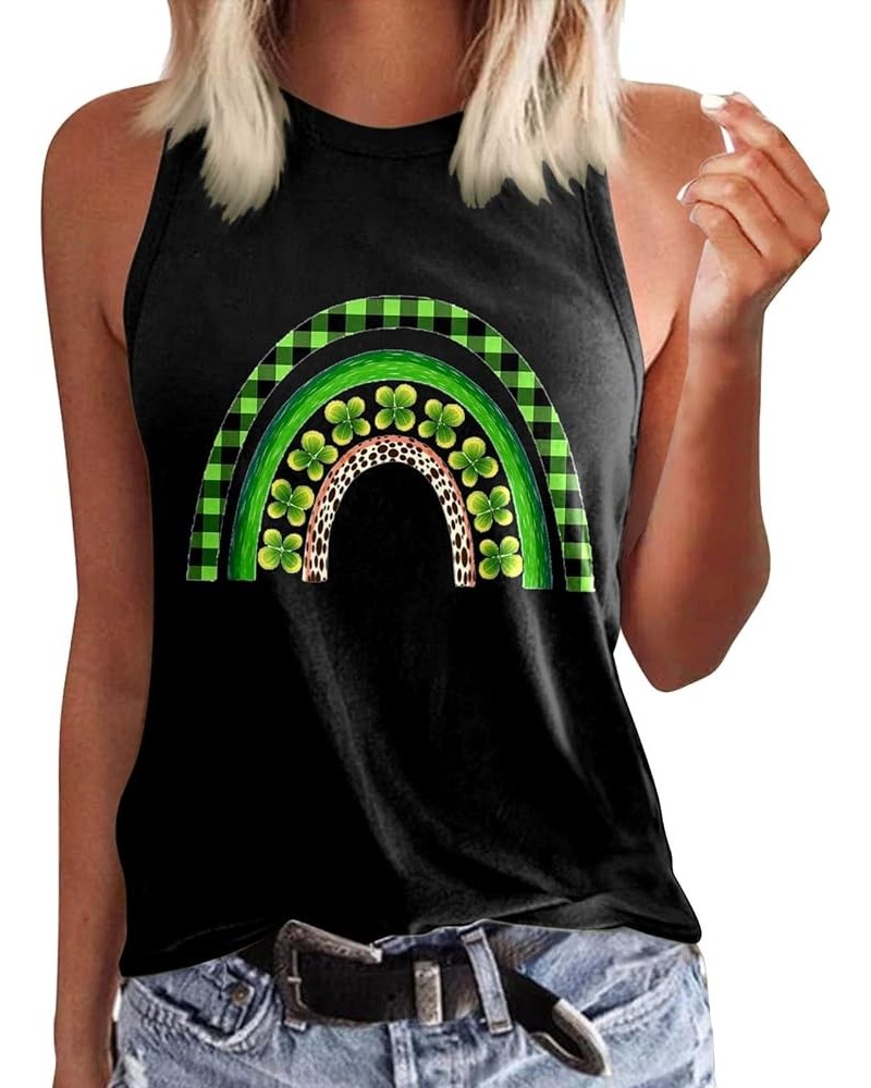 Women's St Patrick's Day Tank Tops Lucky Irish Shamrock Paddy's Day Graphic Tee Shirt Summer Scoop Neck Loose Vest Z04-black ...