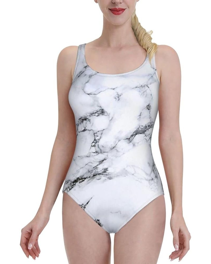 Women's Athletic Training Comfort One Piece Swimsuit Swimwear Bathing Suit White Marble $13.91 Swimsuits