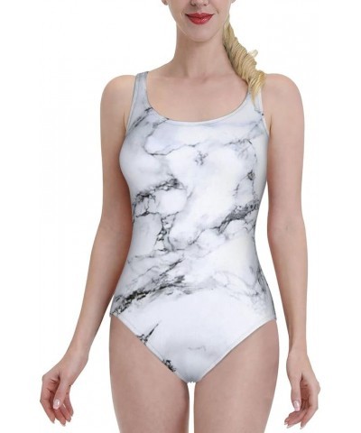 Women's Athletic Training Comfort One Piece Swimsuit Swimwear Bathing Suit White Marble $13.91 Swimsuits