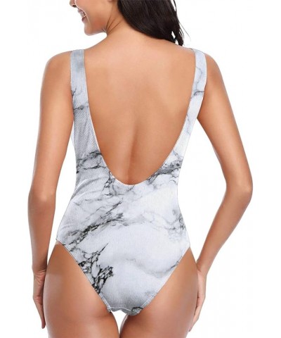 Women's Athletic Training Comfort One Piece Swimsuit Swimwear Bathing Suit White Marble $13.91 Swimsuits