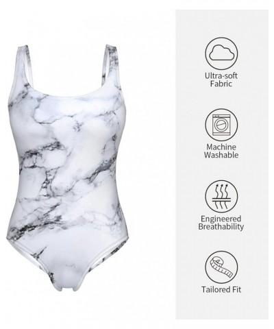 Women's Athletic Training Comfort One Piece Swimsuit Swimwear Bathing Suit White Marble $13.91 Swimsuits