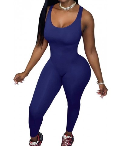 Jumpsuits for Women Workout Seamless Jumpsuit Yoga Ribbed Bodycon One Piece Square Neck Leggings Romper X01navy $7.72 Jumpsuits