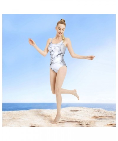 Women's Athletic Training Comfort One Piece Swimsuit Swimwear Bathing Suit White Marble $13.91 Swimsuits