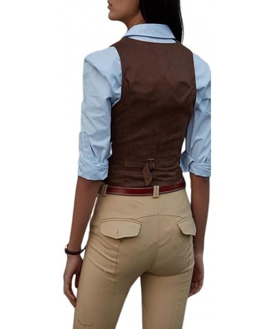 Women's Herringbone Tweed Waistcoat Slim Fit V-Neck Dressy Suit Vest Khaki $13.18 Vests