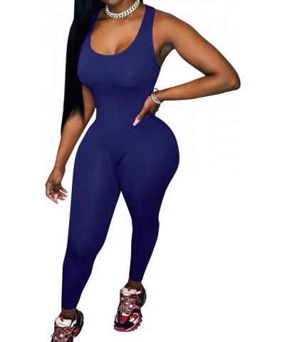 Jumpsuits for Women Workout Seamless Jumpsuit Yoga Ribbed Bodycon One Piece Square Neck Leggings Romper X01navy $7.72 Jumpsuits