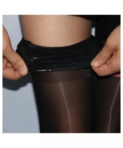 Shiny Women's Sheer Thigh High High Elastic Stockings Black Band Silicone No Slip Hosiery Black $9.35 Socks