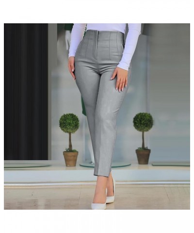 Womens Slim Leg Stretch Dress Pant Trendy Pleated Business Work Trousers High Waisted Cropped Suit Pants Solid Slacks A01_gra...