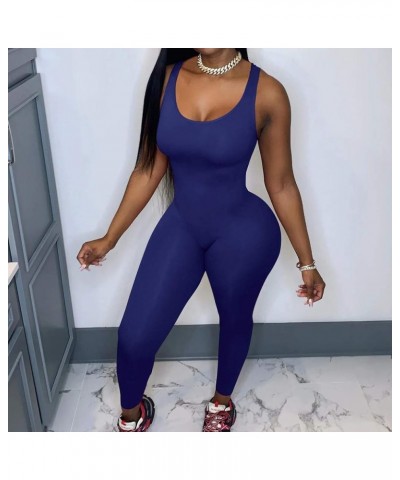 Jumpsuits for Women Workout Seamless Jumpsuit Yoga Ribbed Bodycon One Piece Square Neck Leggings Romper X01navy $7.72 Jumpsuits