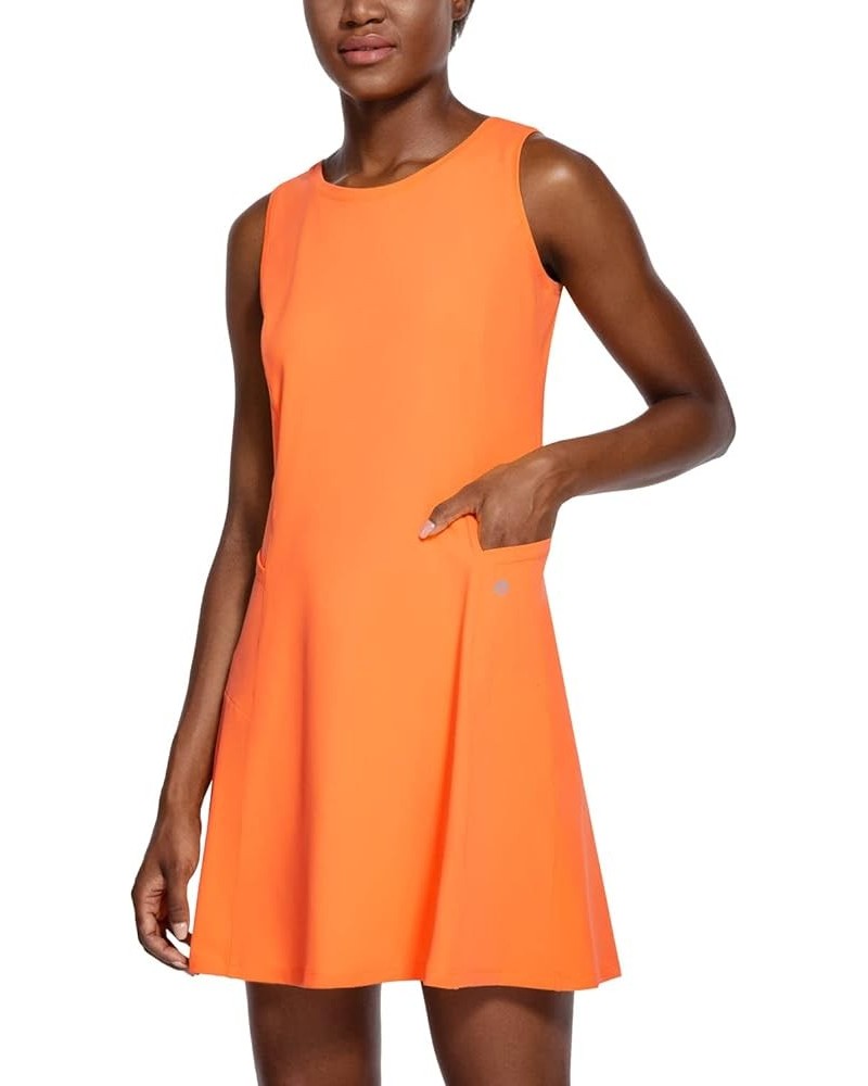 Women's Tennis Golf Dress Sleeveless with Inner Shorts 4 Pockets for Exercise Workout Crewneck-orange $23.52 Activewear