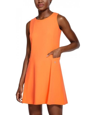 Women's Tennis Golf Dress Sleeveless with Inner Shorts 4 Pockets for Exercise Workout Crewneck-orange $23.52 Activewear